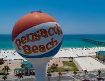 The Pensacola Beach ball landmark overlooking the shoreline